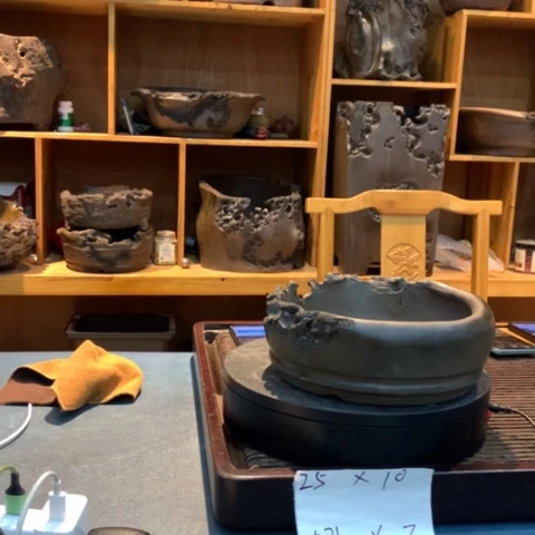 紫砂花盆柴烧残盆