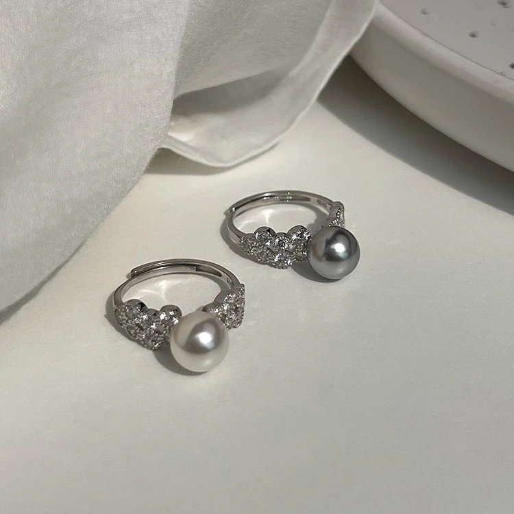 925银戒指 S925纯银轻奢锆石施家正圆珠戒指 活口可调节