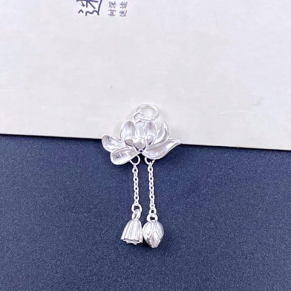吊坠足银 足银999莲花两世欢吊坠流苏光面足银纯银实心精美挂件