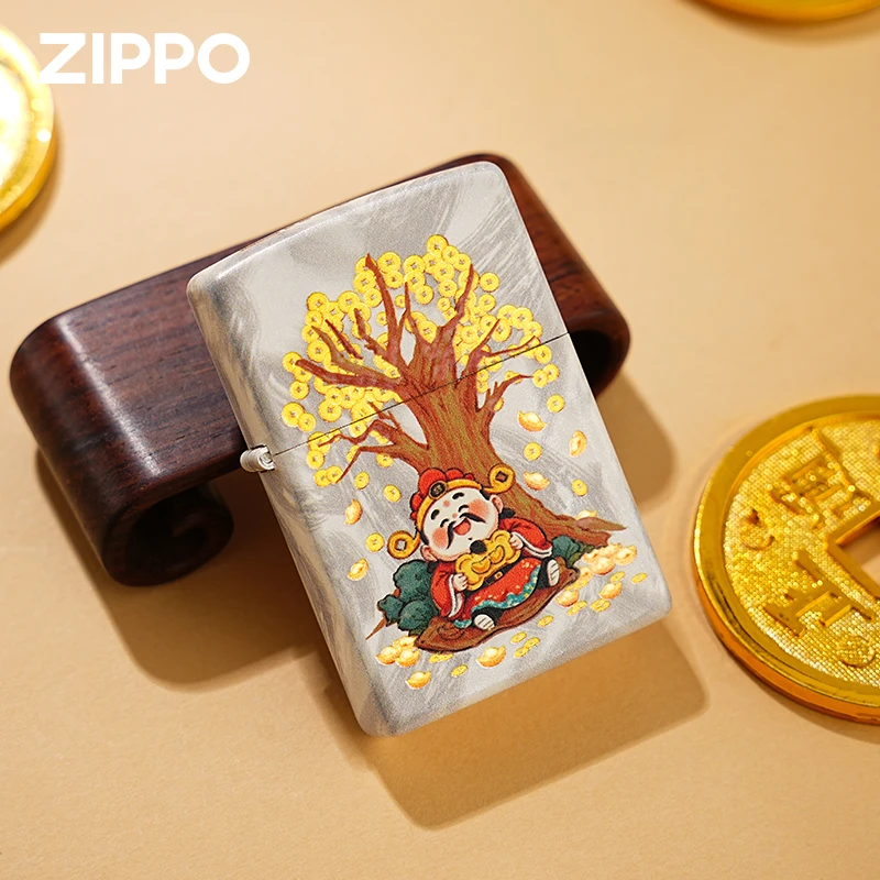 Zippo打火机财神到我家 日进斗金 镀银彩印送男士礼品原装防风DY