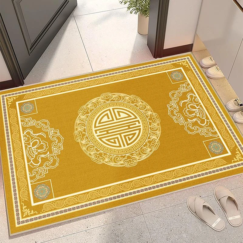 丝圈金色中式吉祥入户门地垫防滑室内进门外地毯家用门口蹭脚垫子