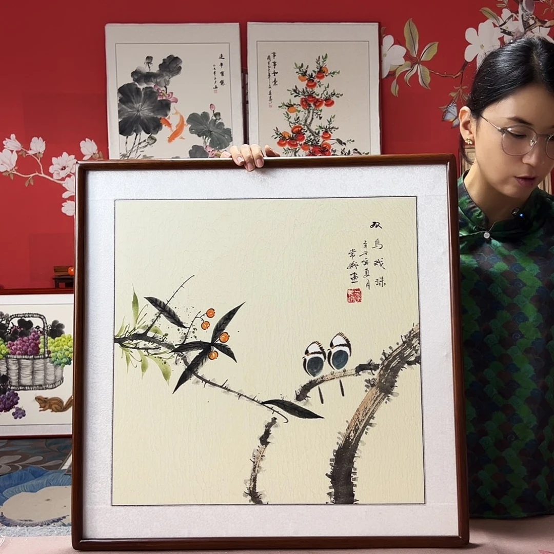 国画手写手绘国画作品带框包邮62✖️62