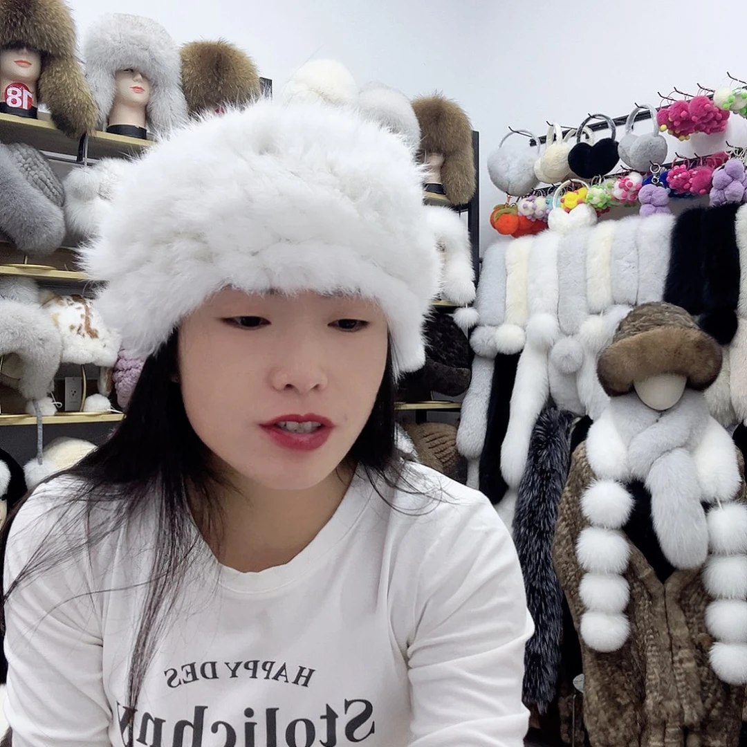 兔皮本白色兔毛发带脖套小号