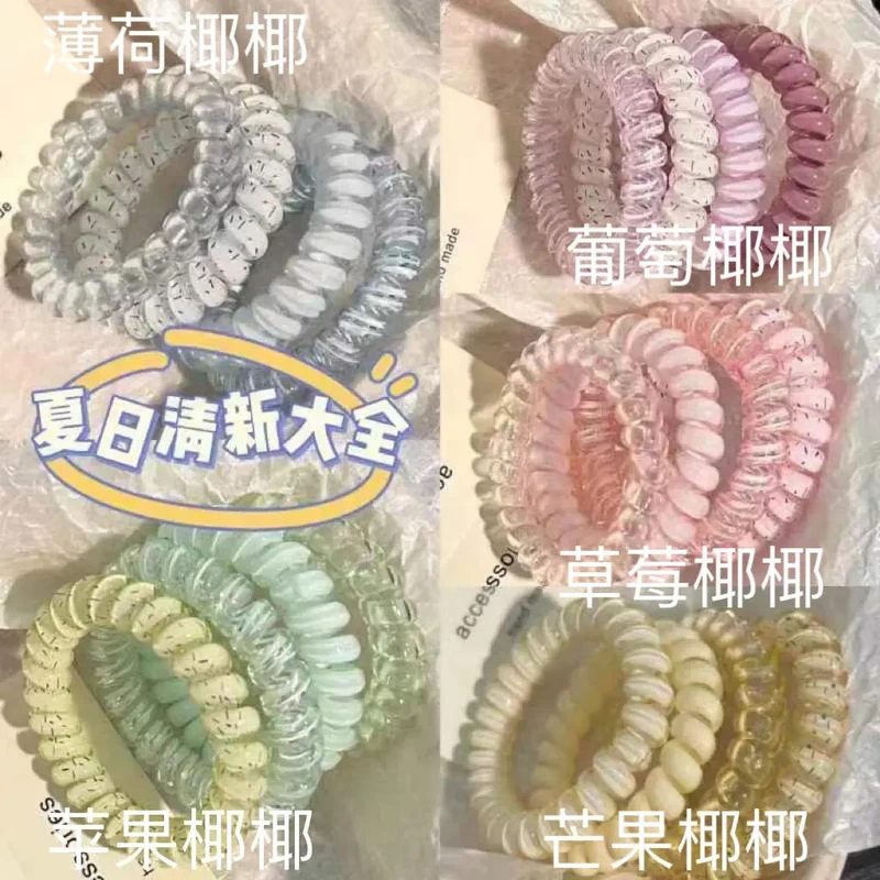 韩式少女高品质葡萄椰椰波点电话线夏天清新百搭日常发绳耐用发绳