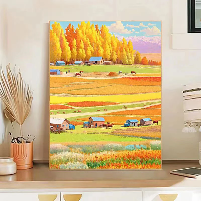 树脂方钻石画2025新爆款秋日丰收钻贴钻画小屋风景手工DIY点钻画
