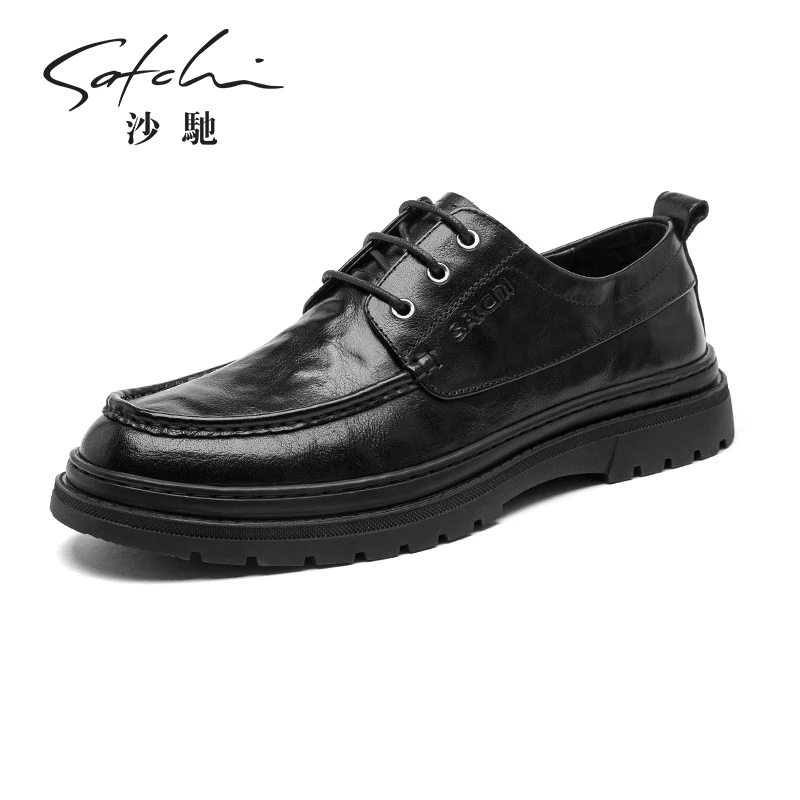 沙驰男鞋2025秋季新款商务休闲皮鞋男士牛皮鞋子柔软舒适正装