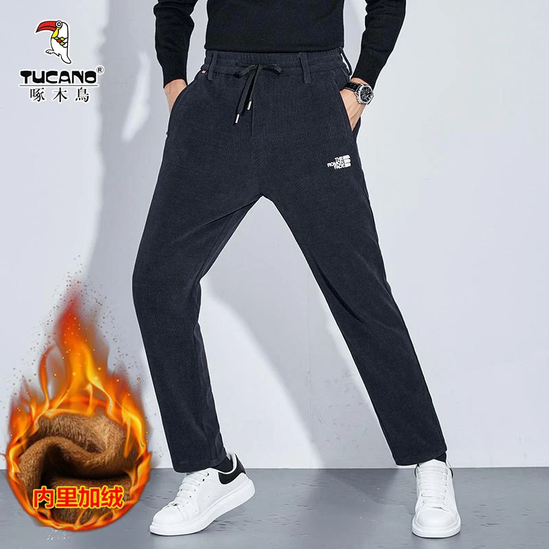 TUCANO/啄木鳥秋冬款百搭男士休闲裤宽松大码直筒弹力运动加绒男