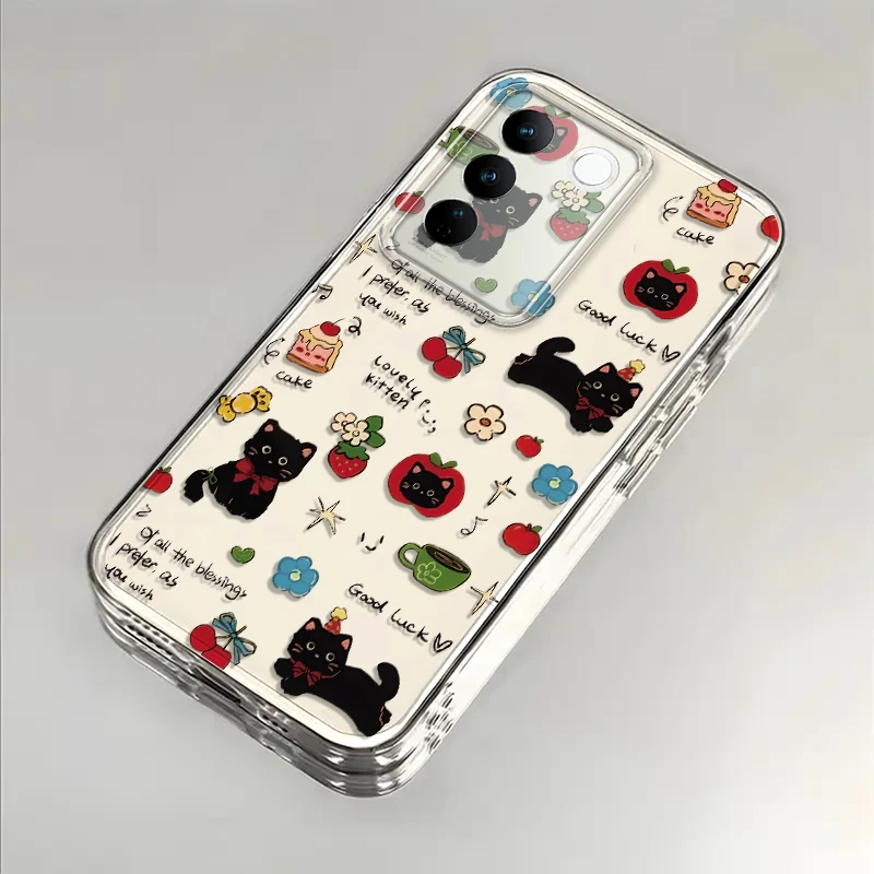 可爱黑猫适用vivoS16手机壳vivoS16pro防摔S16e全包透明保护套