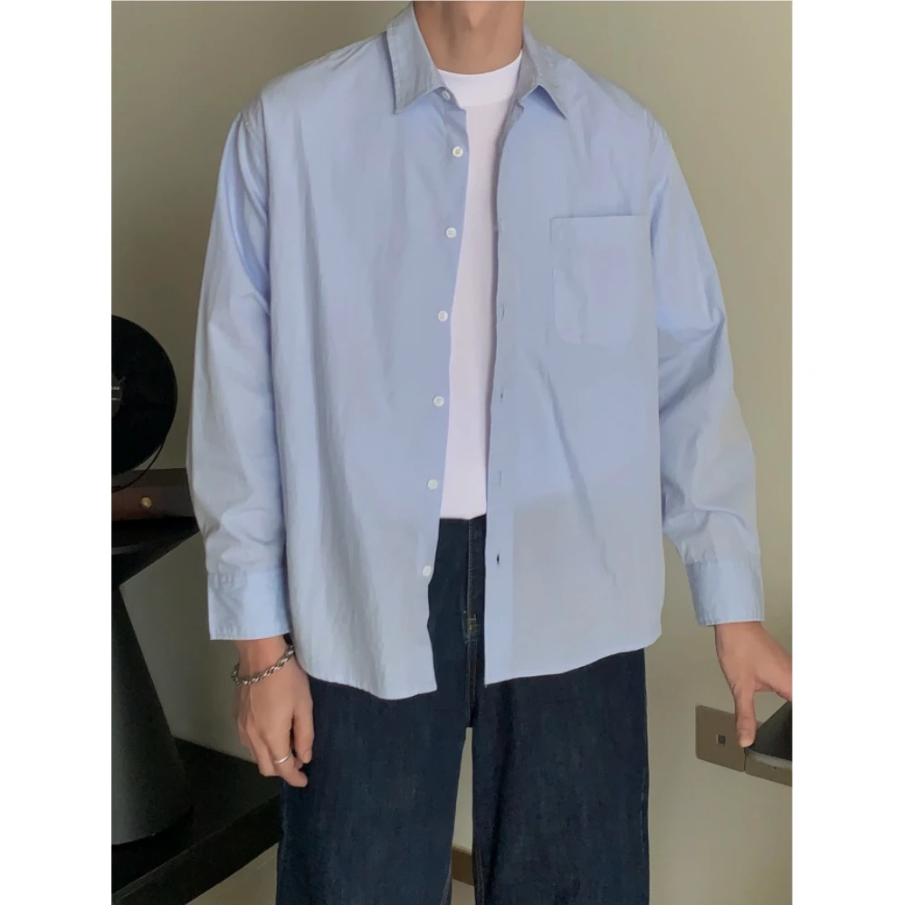 LIAOQIYUN【25春夏系列】蓝色衬衫男休闲风长袖简约韩版上衣外套