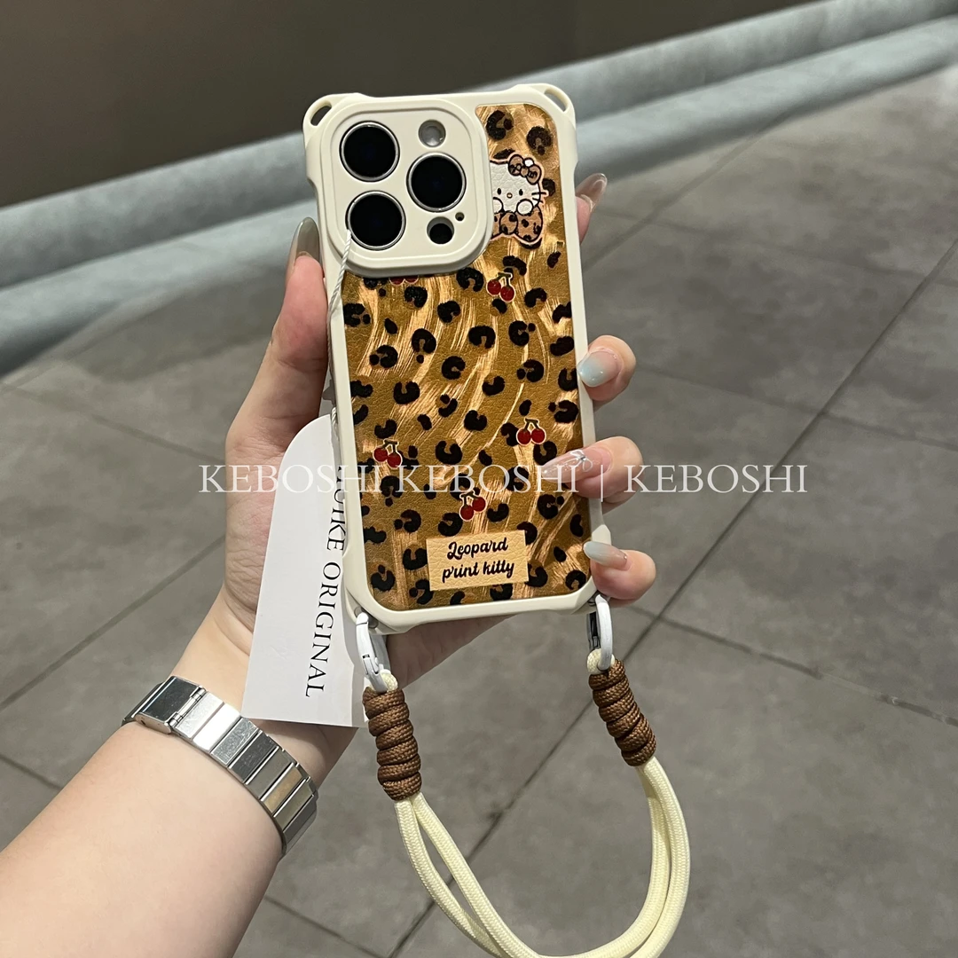 豹纹樱桃kt软皮质适用苹果vivo华为oppo小米iPhone17手机壳防摔软