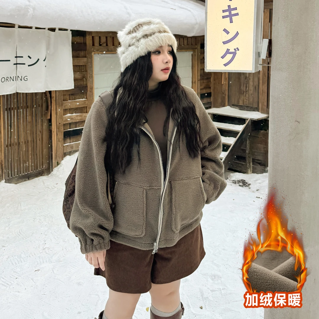 CD6627大码女装【冬日的温暖】复古秋冬季2025年宽松保暖羊羔绒外套