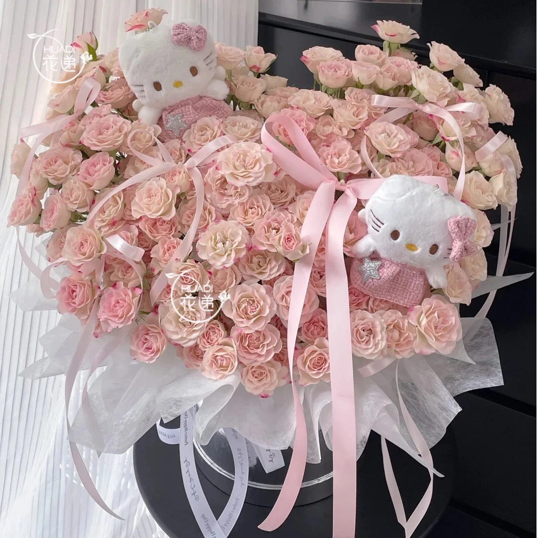 【kt猫抱抱桶花束】送女友闺蜜长辈生日花约会求婚告白鲜花小时达同城鲜花花束送花上门免费配送鲜花团购