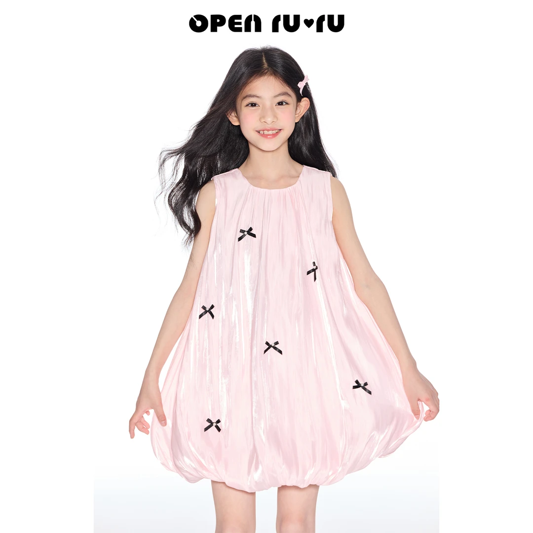 Opennunu女童立体蝴蝶结撞色仙女裙夏季儿童花苞连衣裙流光礼服裙