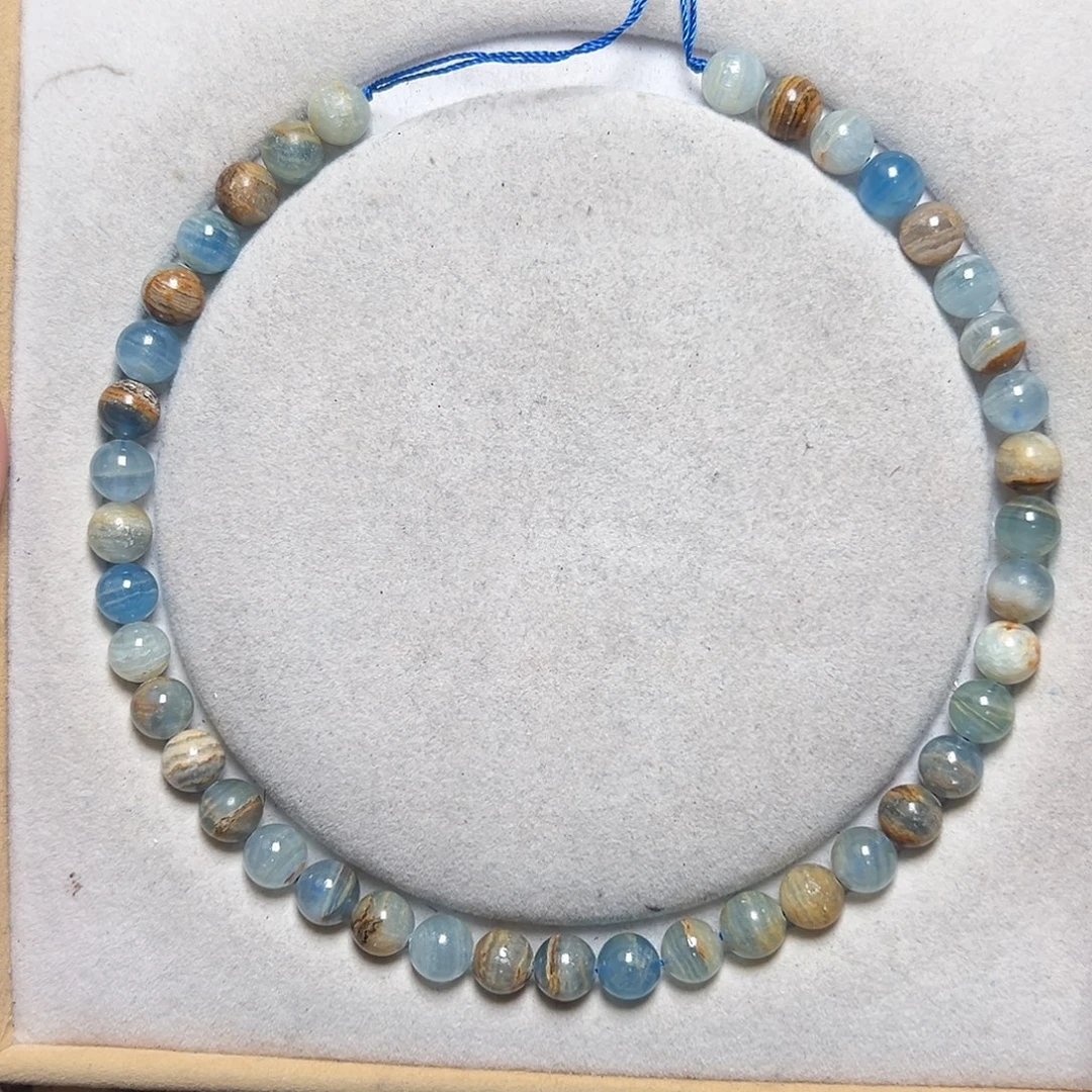 玛瑙/玉髓合金珠宝半成品M316。10m天然蓝方解石圆珠拍二发一