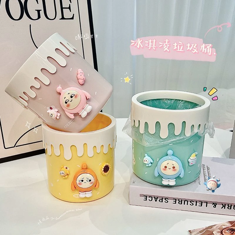 塑料迷你卡通桌面无盖分类垃圾桶带压圈办公室客厅废纸篓浙江发货