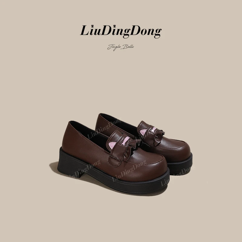 【刘叮咚女鞋】英伦风乐福鞋新款厚底小皮鞋皮金属扣圆头一脚蹬单鞋