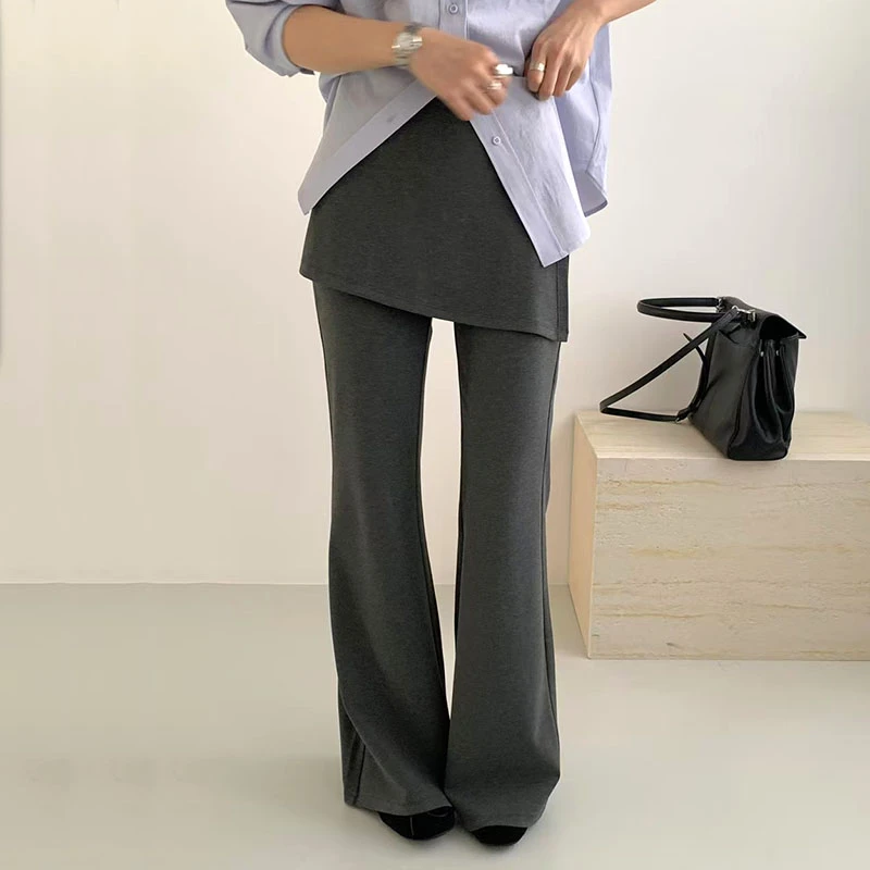 2025春夏新款S韩版设计感屁帘拼接微喇裤宽松显瘦休闲假两件长裤