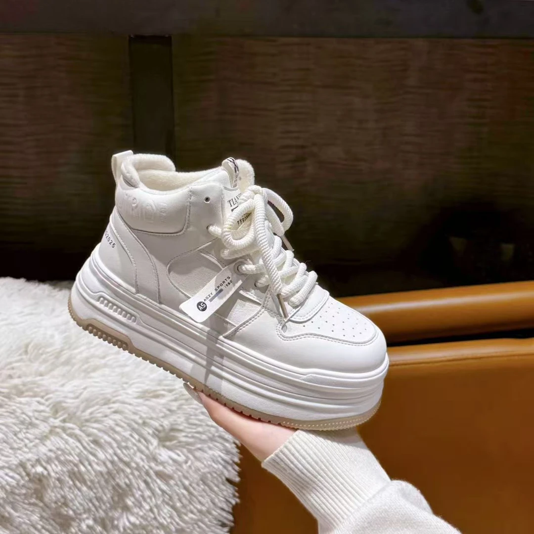 9015冬季高帮鞋女士高帮休闲运动鞋保暖运动加绒厚底百搭