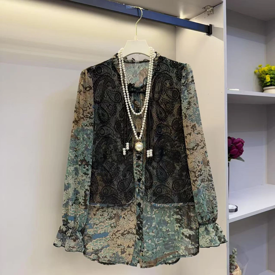 早春新款时尚洋气假两件碎花遮肉百搭大衫