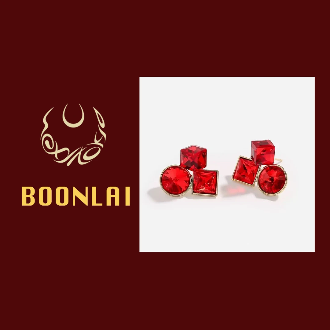 铜合金锆石耳饰 Boonlai 秋冬新款立体红色耳钉417