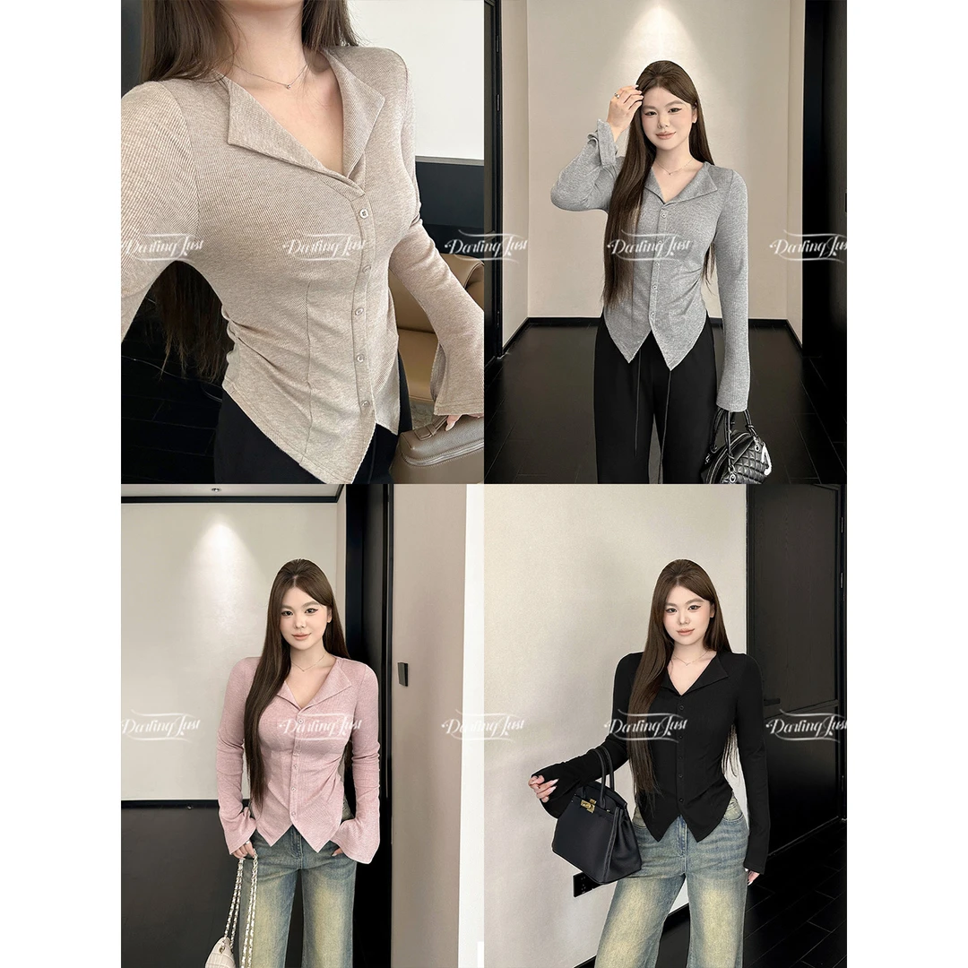 DarlingJust小野墩墩[魔术腰]双11好物捏褶V领基础款打底内搭秋