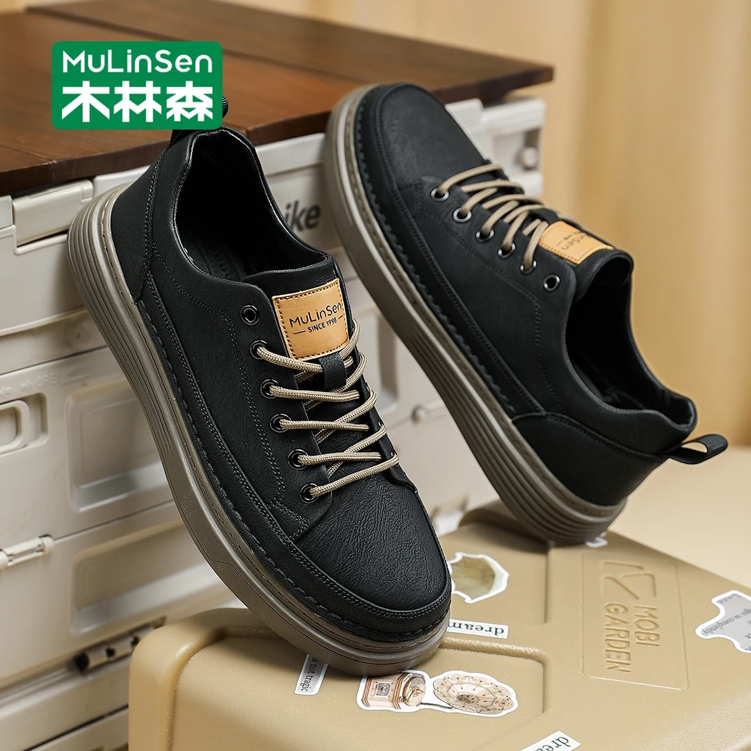 木林森男鞋2025新款秋季休闲板鞋男款运动百搭厚底防滑耐磨潮鞋