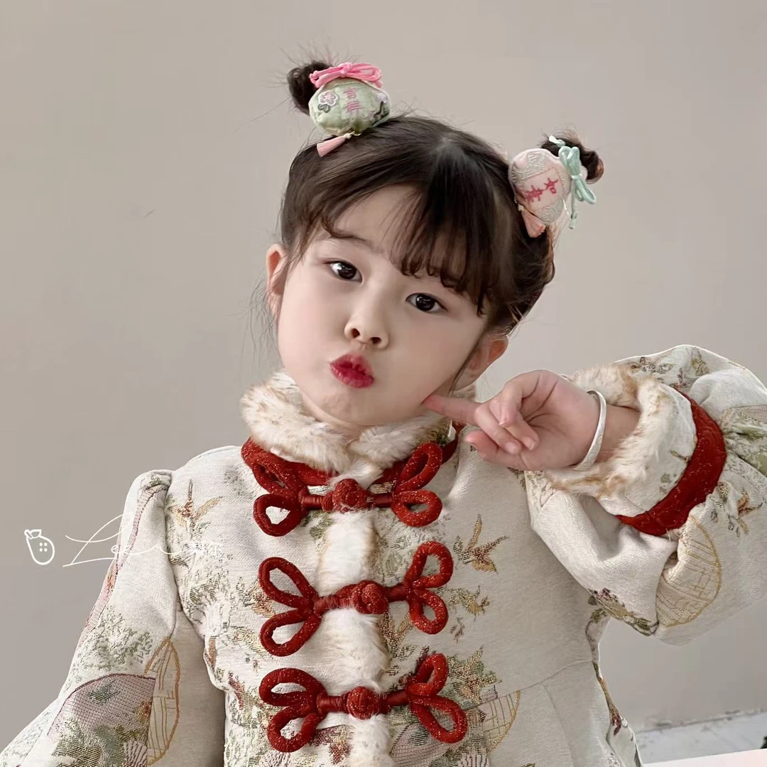 L-3030【梨尔】少女国风精美刺绣福包发绳儿童中式汉服头饰丸子头绳