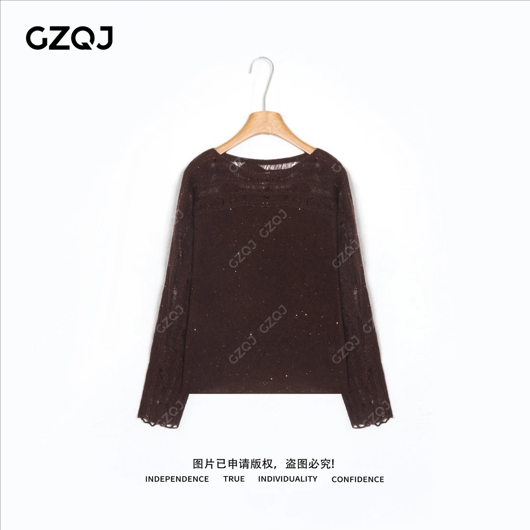 老琴私服【美拉德夜宴】琥珀流光风复古镂空圆领针织衫女秋款 9831