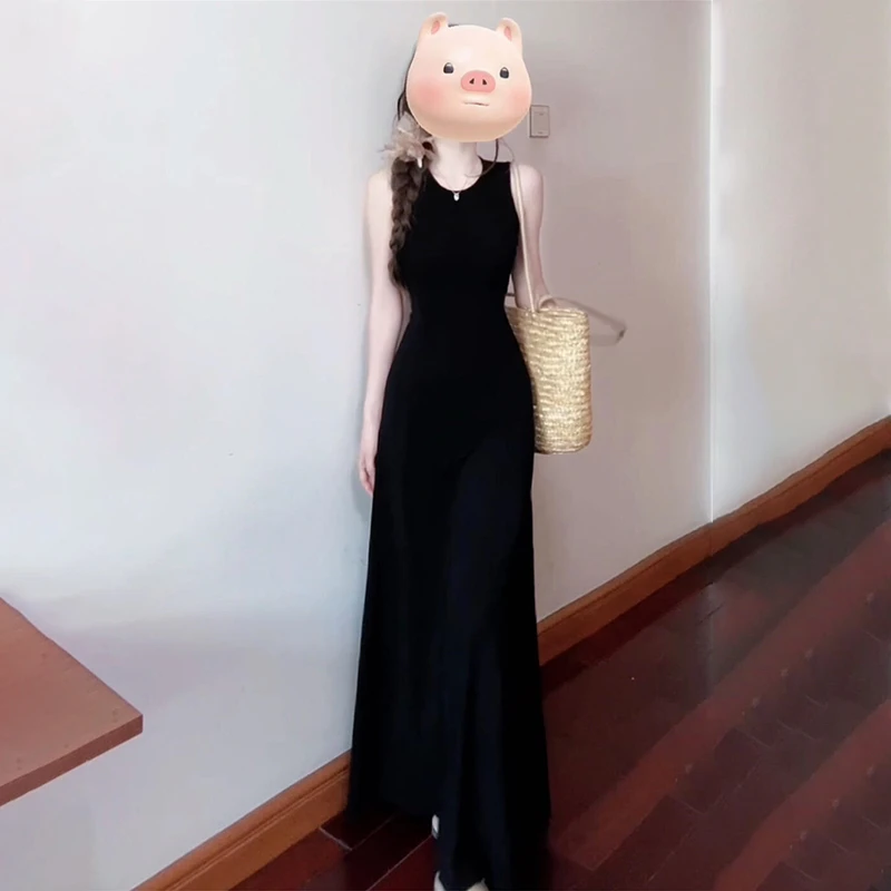 赫本风无袖黑色背心连衣裙子女夏季2025年新款法式高级感掐腰长裙