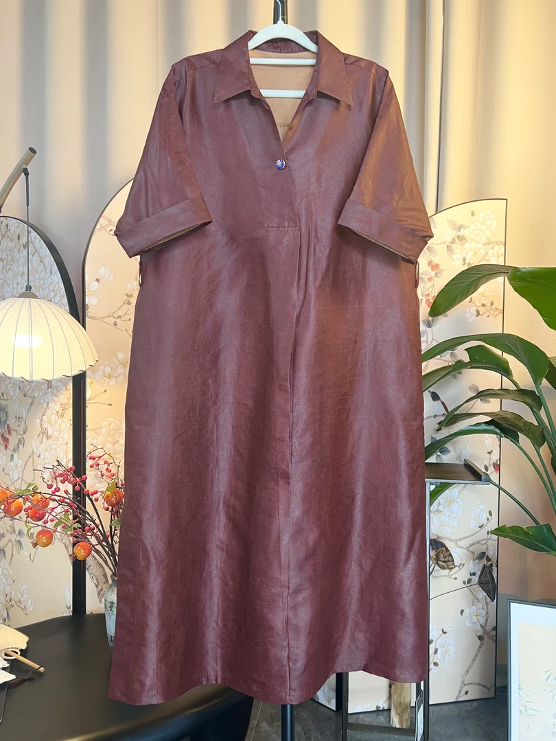 西西推荐-23209静初-新款香云纱连衣裙女装连衣裙