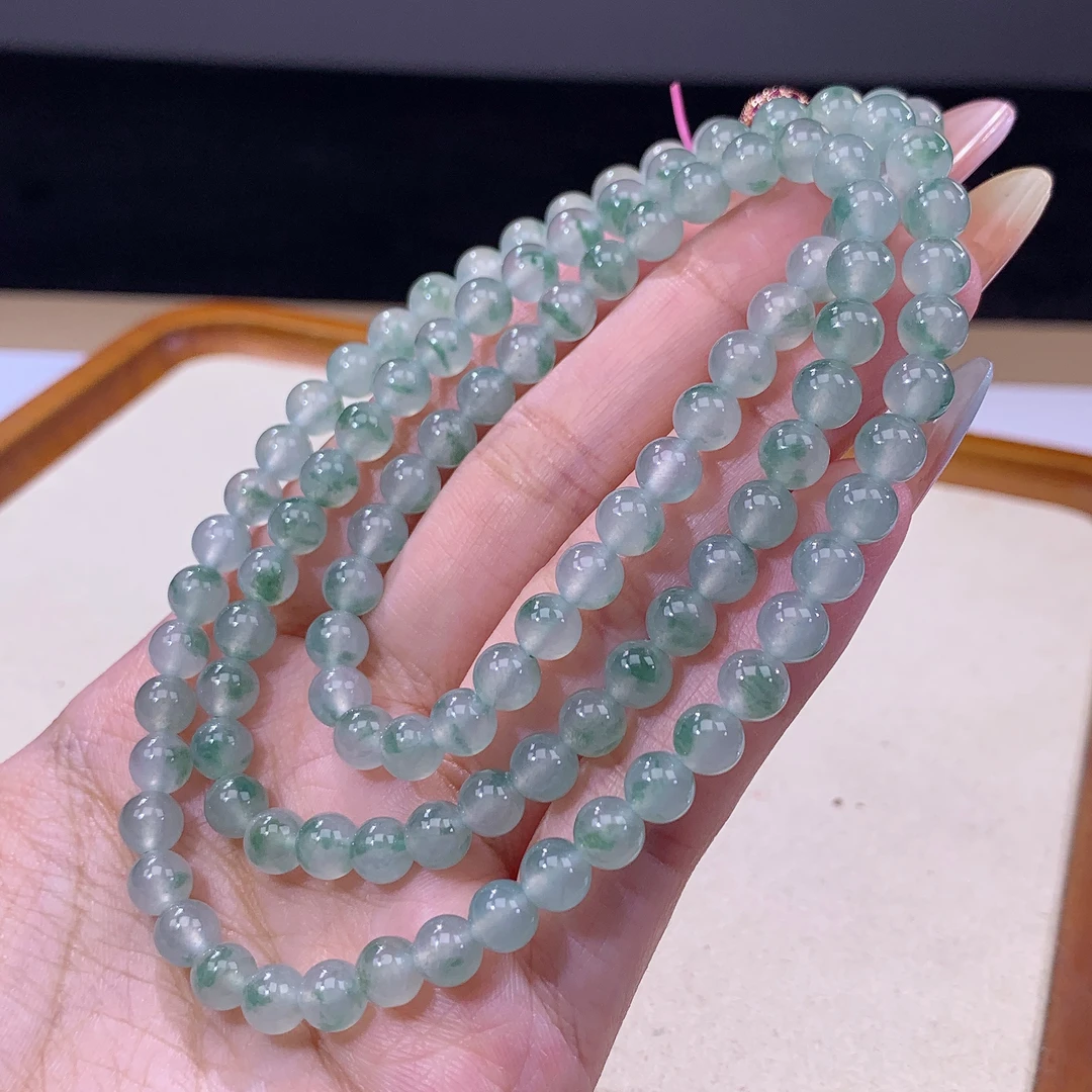 6.12-15-缅甸天然翡翠A货 女款飘花项链尺寸:6mm 108颗粒