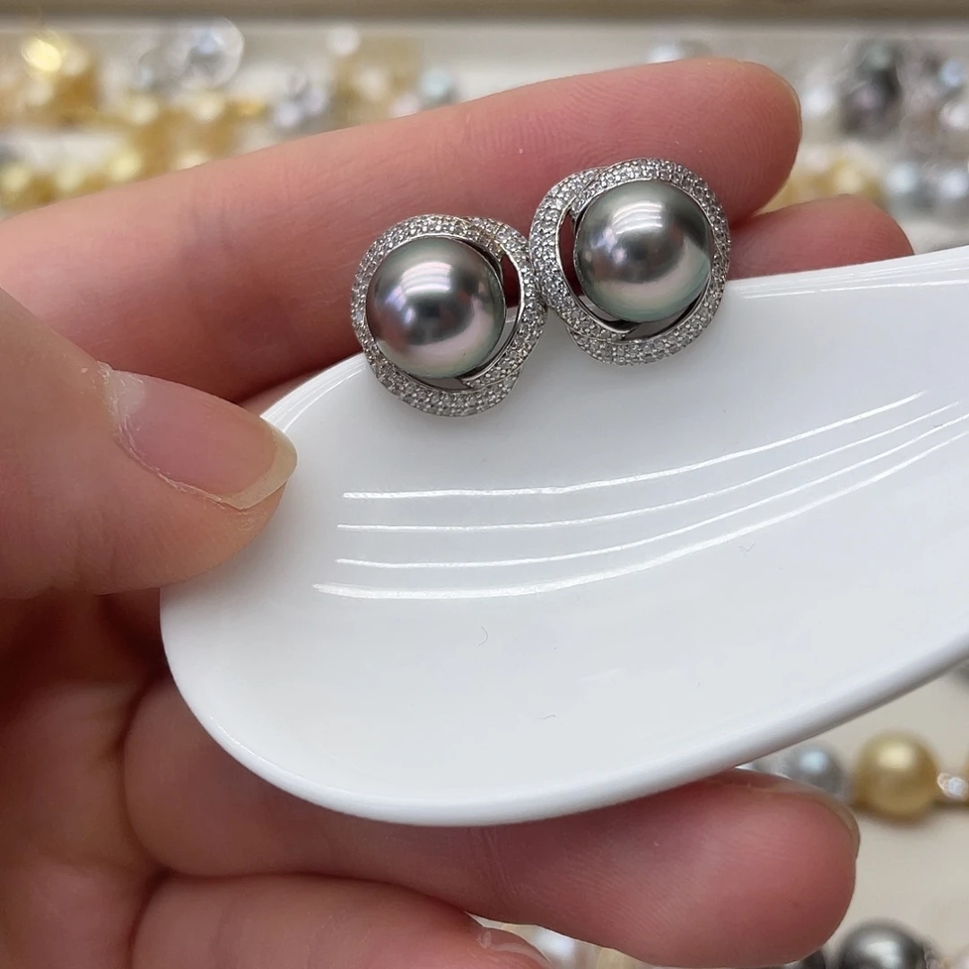 银S925镶嵌海水珍珠耳饰