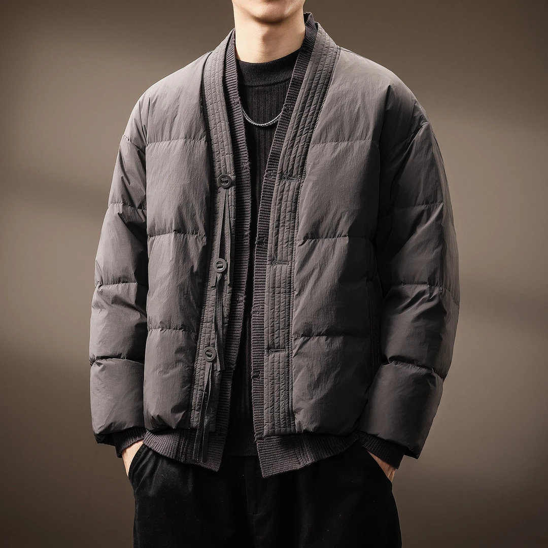 MR.MUDI/穆迪先生中年新国标90白鸭绒中式羽绒服男冬季拼接假两件