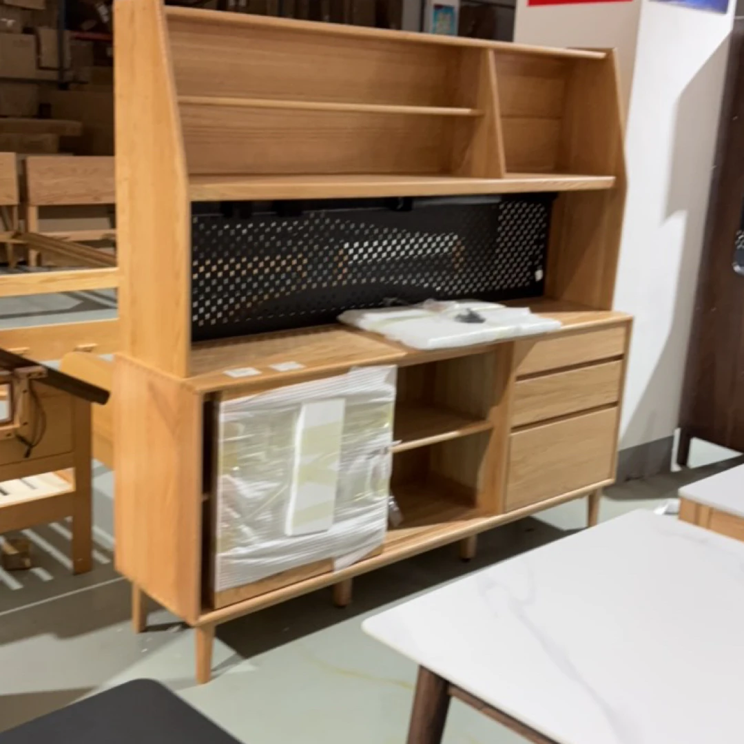 红橡木餐边柜1.8上下节➕白橡木餐桌1.3➕蝴蝶椅四把