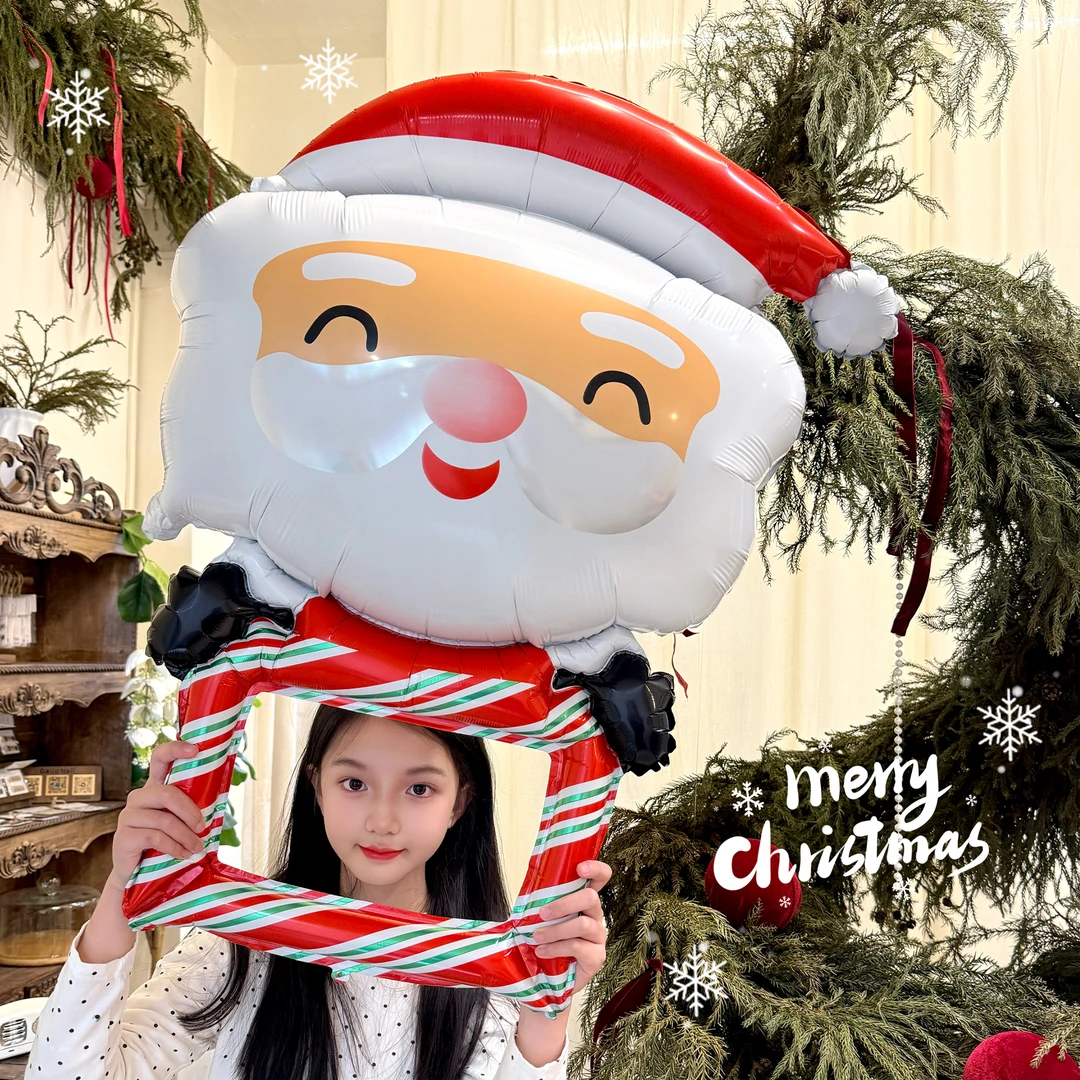 圣诞老人方框造型铝膜气球宝宝儿童圣诞装饰气球节庆用品拍照道具