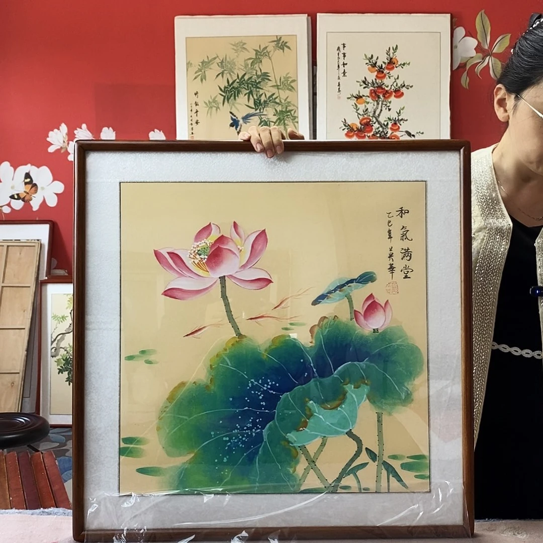 国画手写手绘带框包邮国画作品62✖️62