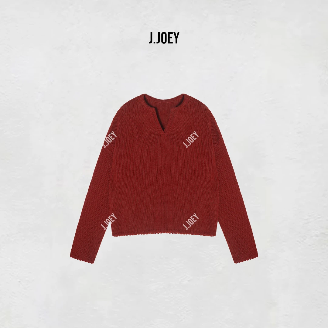 J.JOEY 冬季新款红色极简风羊毛针织套头纯色毛衣0795