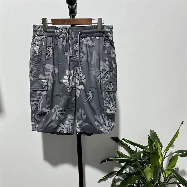 H-21夏季男士灰色满印速干超薄运动休闲短裤 65190