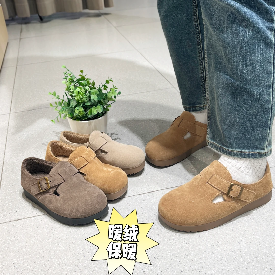 热风商场女鞋低帮单鞋加绒百搭平底勃肯鞋秋冬保暖【年终大促】新款