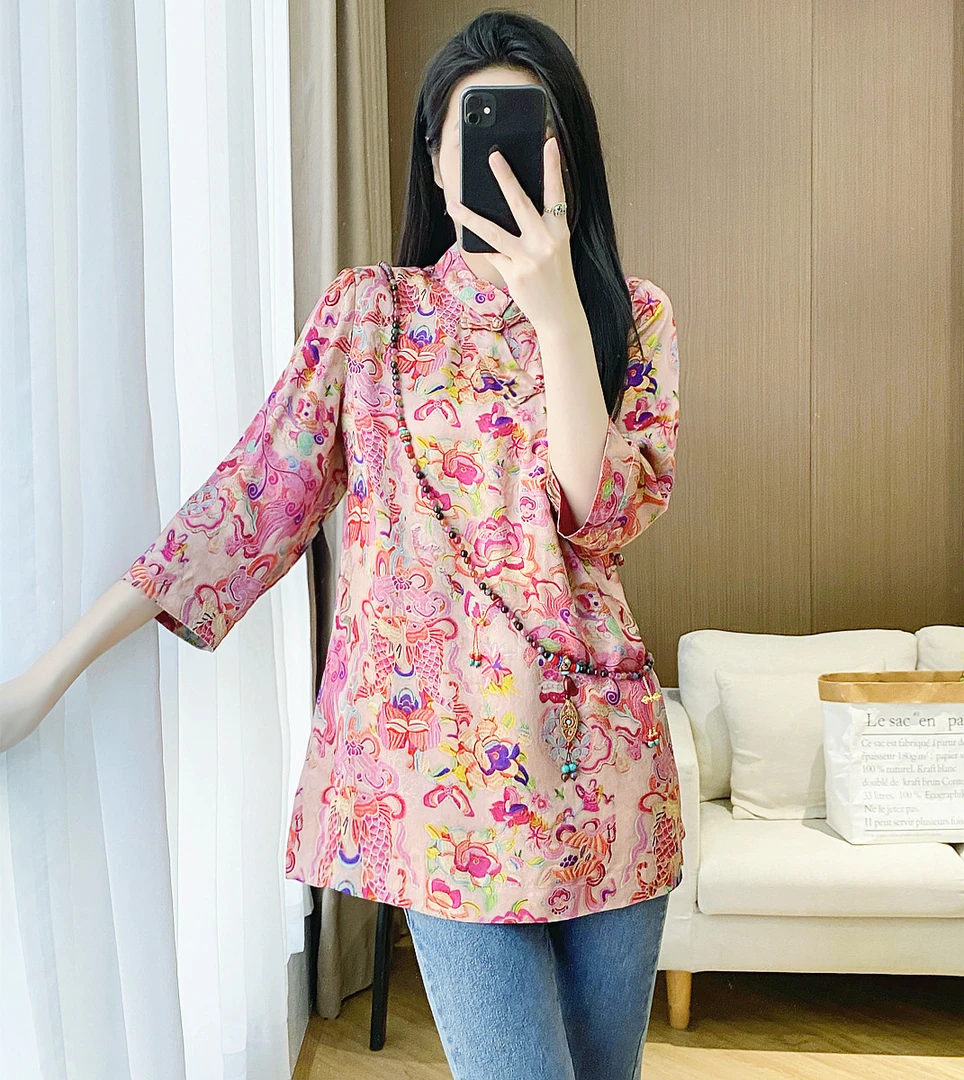 新中式国风盘扣上衣女装2025夏季新款复古重工人丝改良旗袍衬衫女