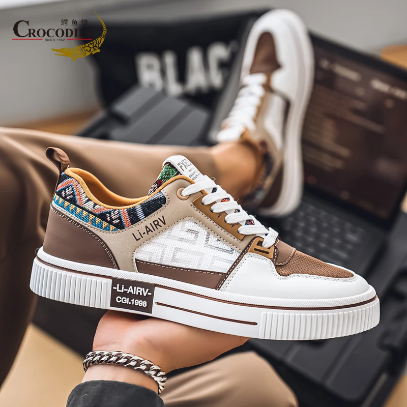 鳄鱼恤男鞋2025新款夏季透气网鞋网面男士小白鞋休闲运动平板鞋男