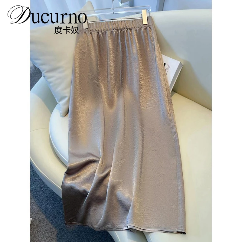高端香槟色鎏金醋酸半身裙女夏季2025新款薄款中长裙气质a字裙子