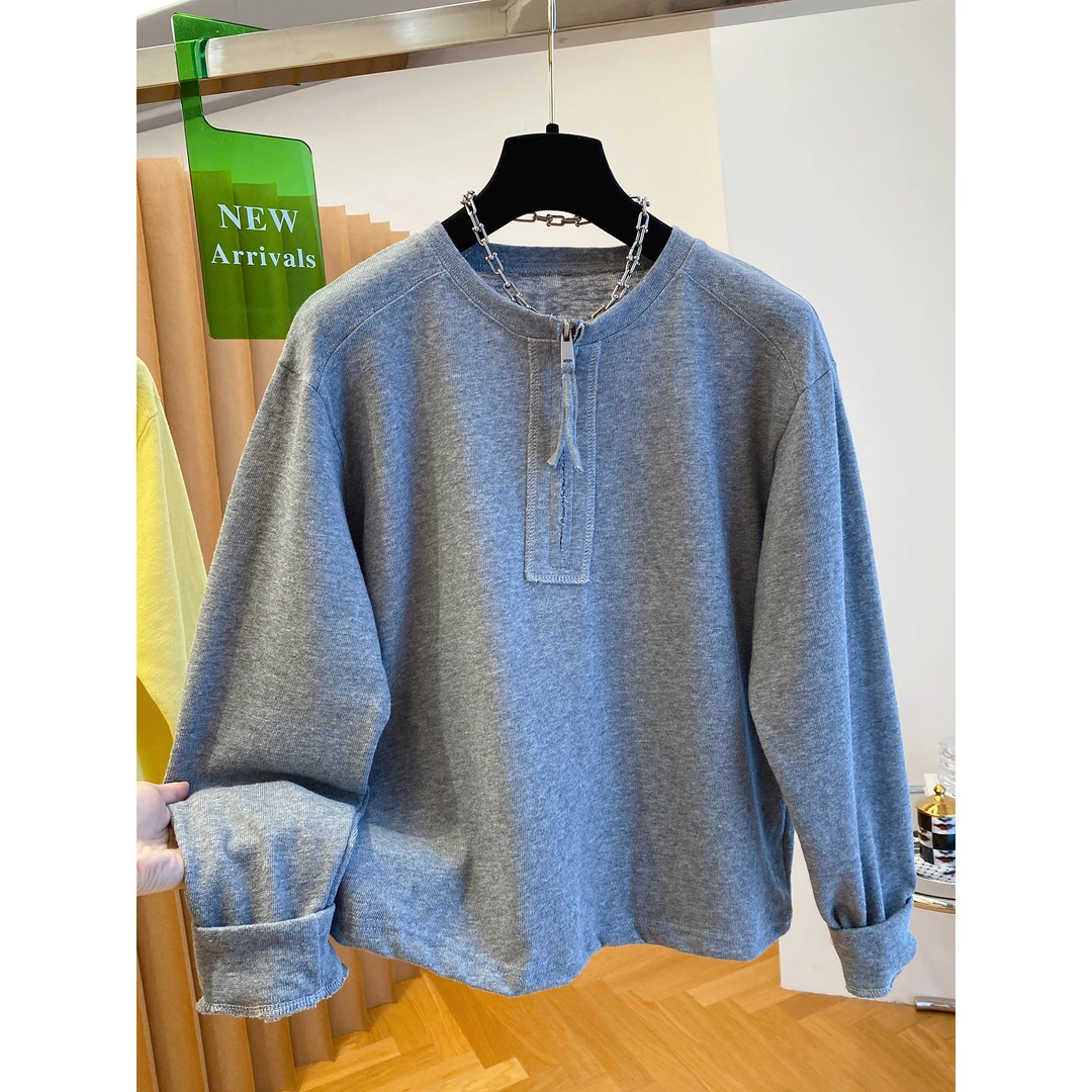 胖妹妹240斤大码高级感灰色半拉链t恤女长袖2025新款宽松上衣秋季