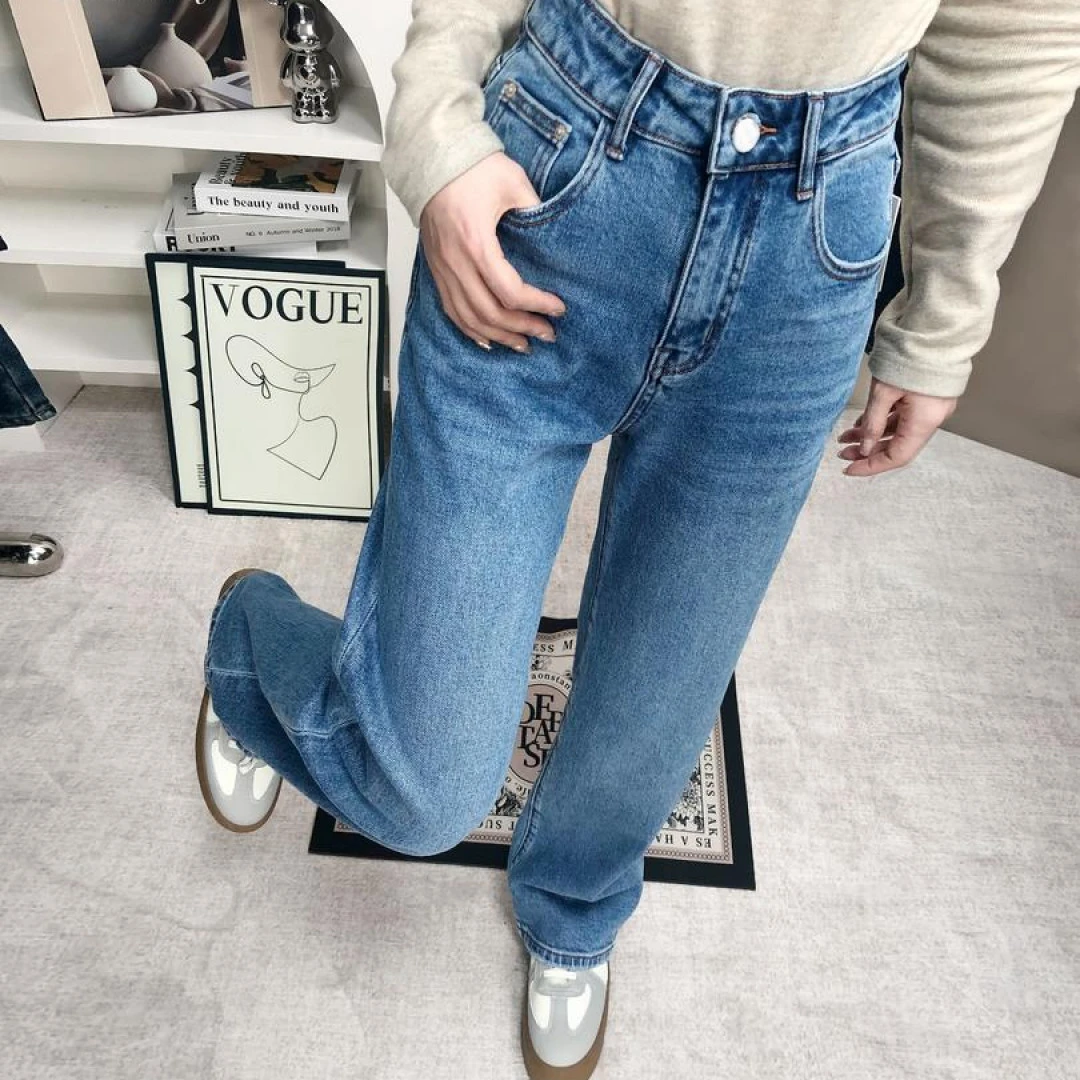 SU【886】86代 愫卿 MWMA微弹直筒窄版阔腿白标牛仔裤~