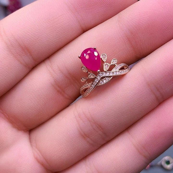 红宝石戒指银S925镶嵌