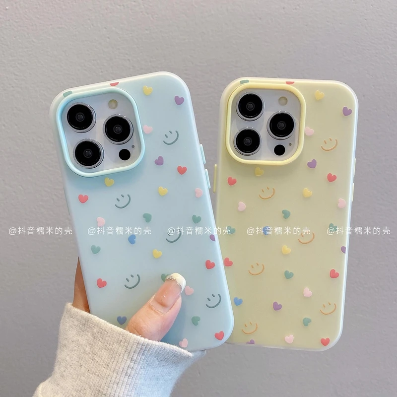 （苹果）果冻壳爱心笑脸适用苹果16promax/15/14/13/12/11潮手机壳