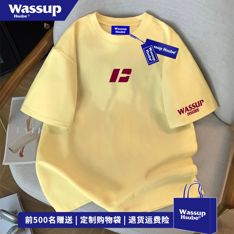 WASSUP HSUBE设计感字母印花纯棉短袖T恤男夏季街头时尚百搭上衣