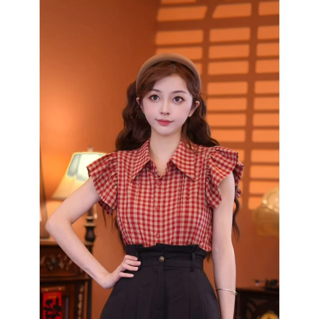 乐乐【童话镇】港味复古时尚气质短袖上衣02260