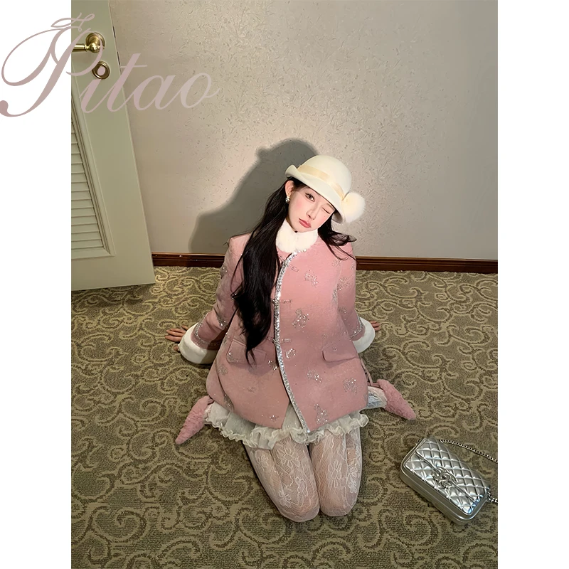 杜屁屁桃PITAO 原创【绒绒玉兔】羽绒服重工国风钉珠亮片绣加绒外套