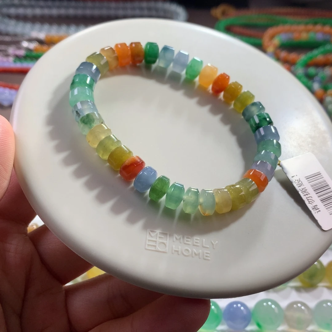 翡翠未镶嵌手链性价比！冰浓彩多巴胺彩虹桶珠卡7.4~7.6